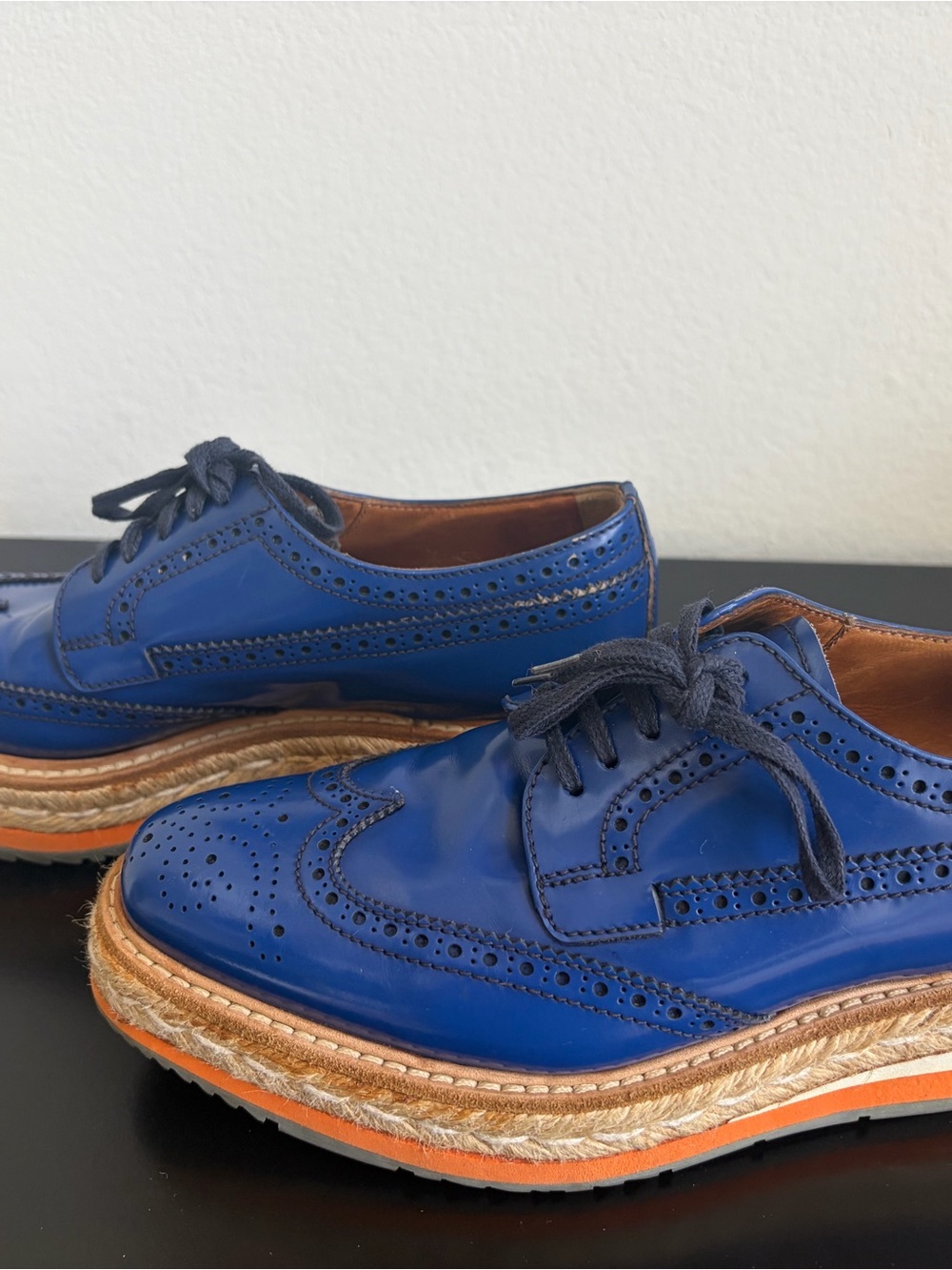 Prada oxford cobalt spazzolato leather upper with brogue size 5.5 - Picture 3 of 7